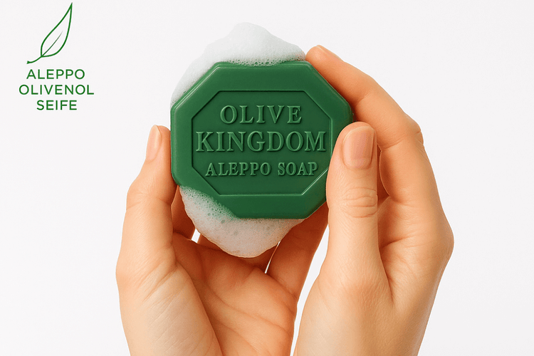 Alepposeife empfindliche Haut Gesicht 20% Lorbeer 100g schön verpackt empfehlen zu Psoriasis PREMIUM in der Hand.