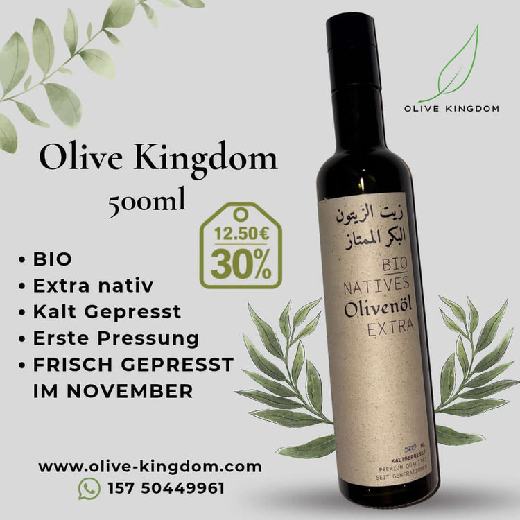 30% Sonder Angebot BIO Natives Olivenöl Extra 500ml - Kaltgepresstes Premium-Olivenöl aus erster Pressung.