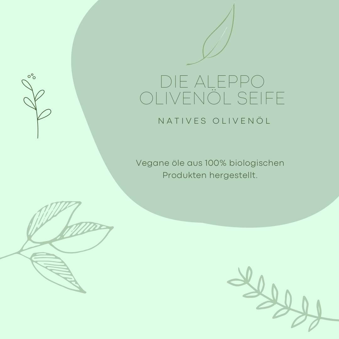 Die Aleppo Olivenöl Seife Natives Olivenöl aus 100% biologischen Produkten hergestellt, mit Pflanzenmotiven.