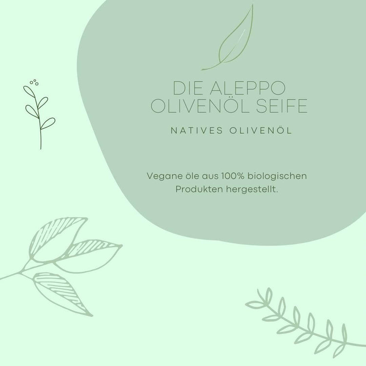 Die Aleppo Olivenöl Seife Natives Olivenöl aus 100% biologischen Produkten hergestellt, mit Pflanzenmotiven.