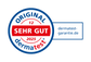Zertifizierungssiegel für Hautpflege mit der Aufschrift "ORIGINAL SEHR GUT" von Dermatest, gültig bis 2025.